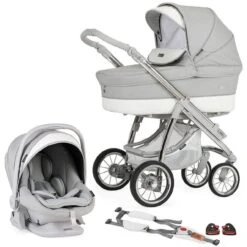 Bebecar Pack Ip Op Classic XL, Lie Flat Car Seat, LA3 Kit & Raincover - Silver Grey