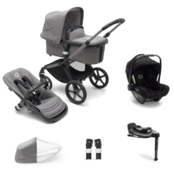 Bugaboo Fox 5, Nuna Turtle And Base Travel System - Graphite/Grey Melange/Grey Melange