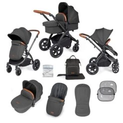 Ickle Bubba Stomp Luxe 2 In 1 Pushchair - Black / Charcoal Grey / Tan