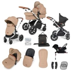 Ickle Bubba Stomp Luxe All-in-One Travel System With Isofix Base (Galaxy) - Silver/Desert/Tan