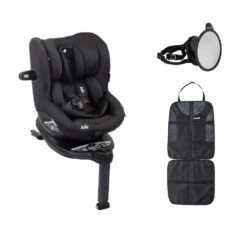 Joie I-Spin 360 I-Size Car Seat - Coal With Seat Protector And Back Seat Mirror