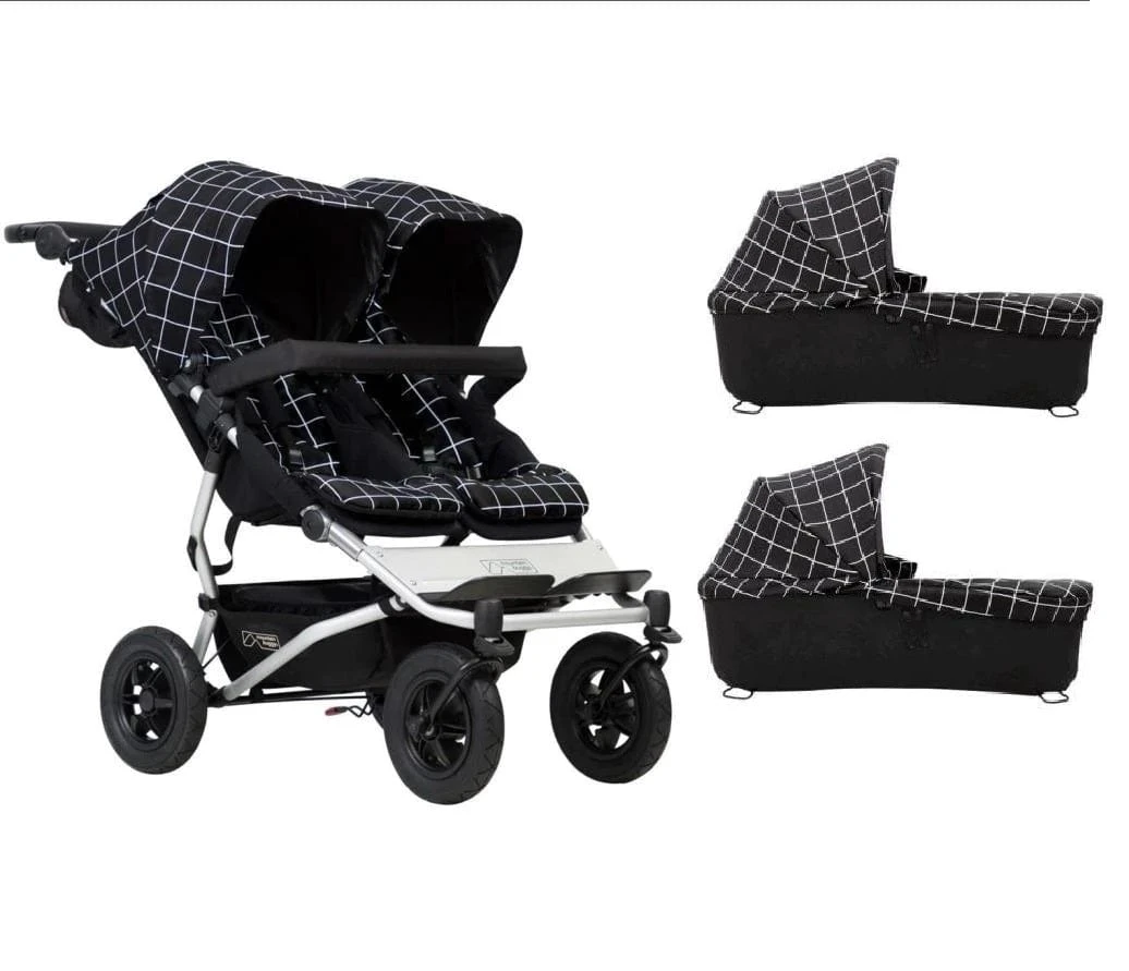 Mountain Buggy Duet With 2 X Carrycot Plus - Grid 3 Mountain Buggy Duet With 2 X Carrycot Plus - Grid