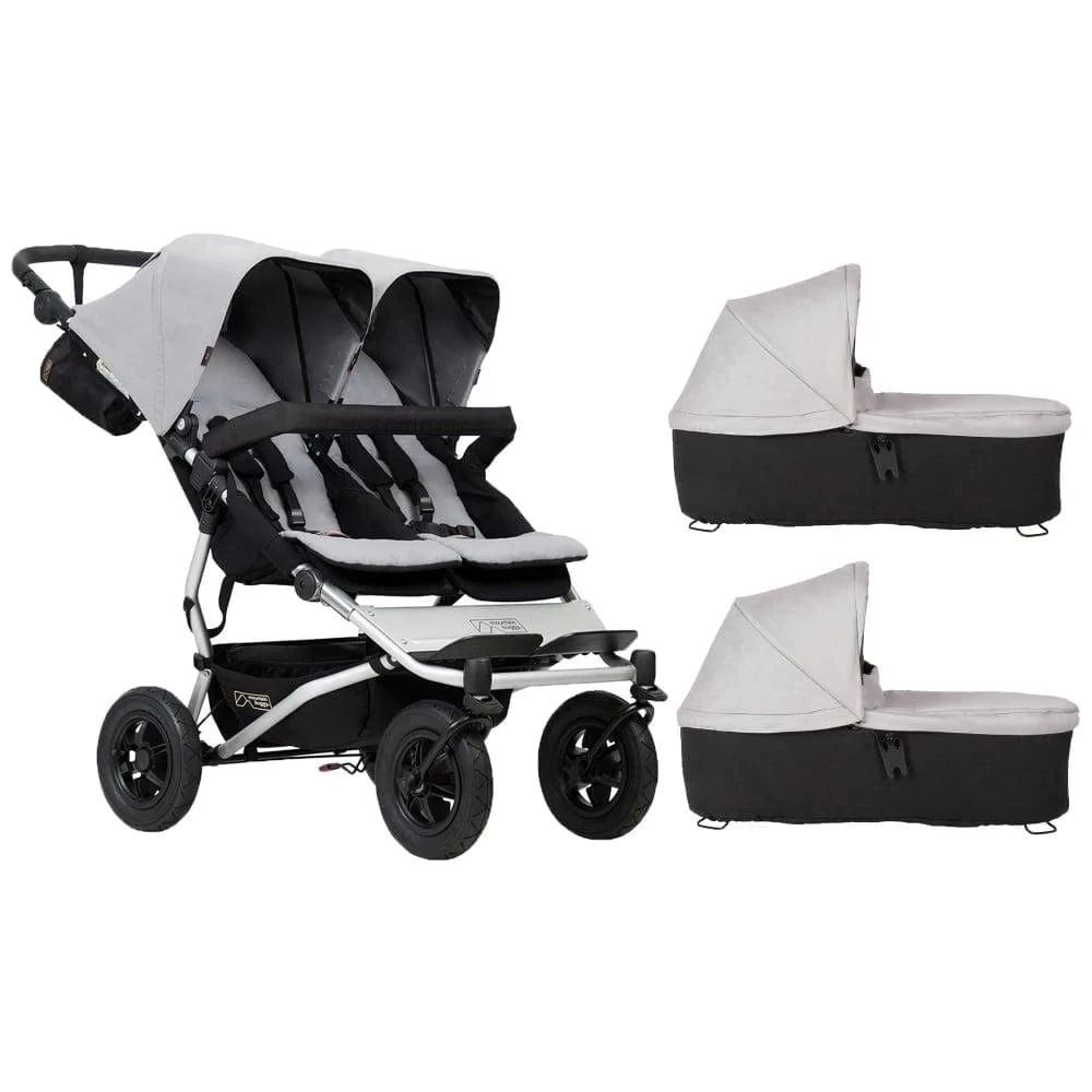 Mountain Buggy Duet With 2 X Carrycot Plus - Silver 3 Mountain Buggy Duet With 2 X Carrycot Plus - Silver